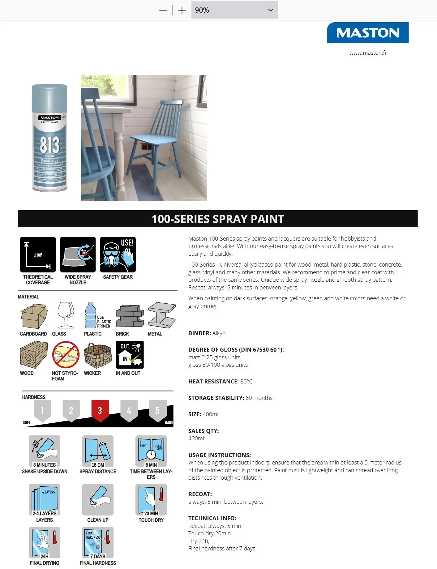 Maston Spray Paint 100-Series Gloss Pure White 223 400ml RAL9010 - Image 3