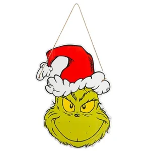 305047 40Cm Grinch Head Light Up Wall Sign In Colour Box