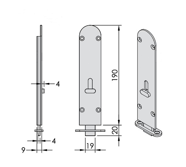 BRIO 456RSN Slide Action Flush Bolt Radiused End 190×41 SNP (EACH) - Image 3