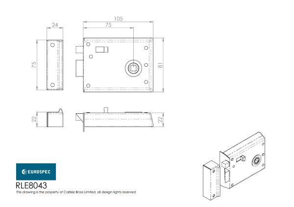 EUROSPEC RLE8043PB Rim Latch W/SNib 105x80mm PB (EACH) - Image 3
