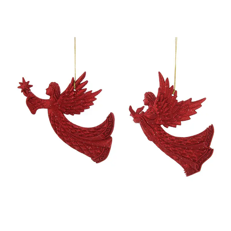 P025913 Festive 11cm Choice of 2 Red Glitter Flying Angels