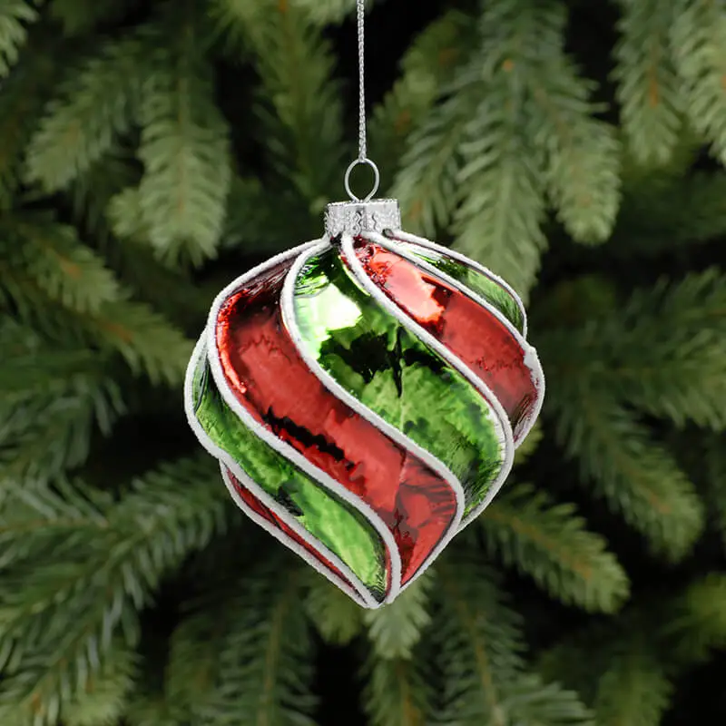 P030348 Festive 8cm Red and Green Ridged Glass Onion