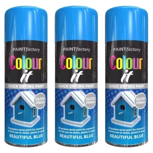 Paint Factory Beautiful Blue Gloss Spray Paint – 3 x 400ML, All-Purpose Finish for Metal & Wood