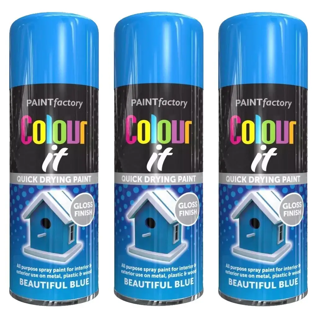 Paint Factory Beautiful Blue Gloss Spray Paint – 3 x 400ML, All-Purpose Finish for Metal & Wood - Image 2