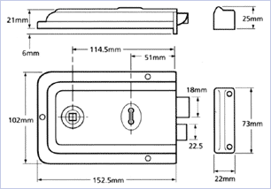 UNION J1445-BJ Rim Sash Lock 3 Lever 152mm Black (EACH) - Image 3