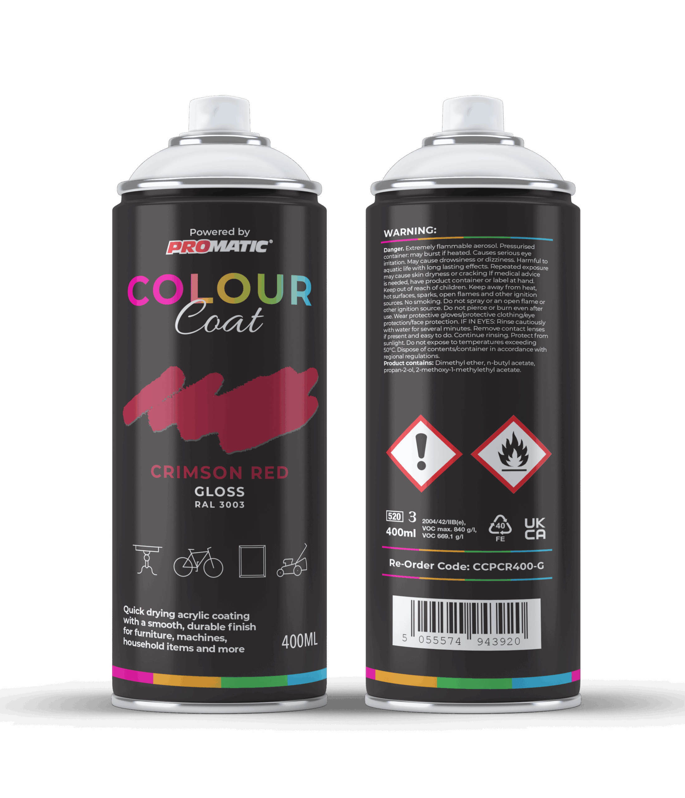 Pro-Matic Colour Coat Crimson Ruby Red Gloss RAL 3003 Aerosol Spray Paint 400ml - Image 2