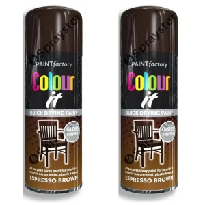 Paint Factory Espresso Brown Gloss Spray Paint – 2 x 400ML, All-Purpose Finish for Metal & Wood